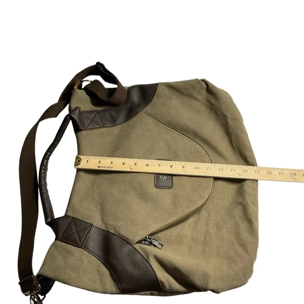 K2 Classic Fashion Tan Canvas Brown Faux Leather Accents Crossbody Messenger Bag